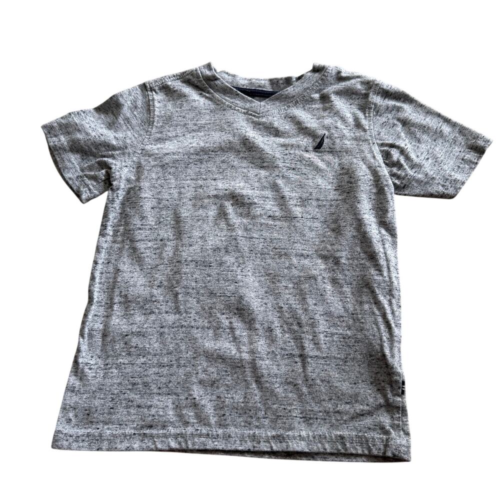 Nautica Boys Tee Heather Gray Size 6‎ V-Neck Short Sleeves